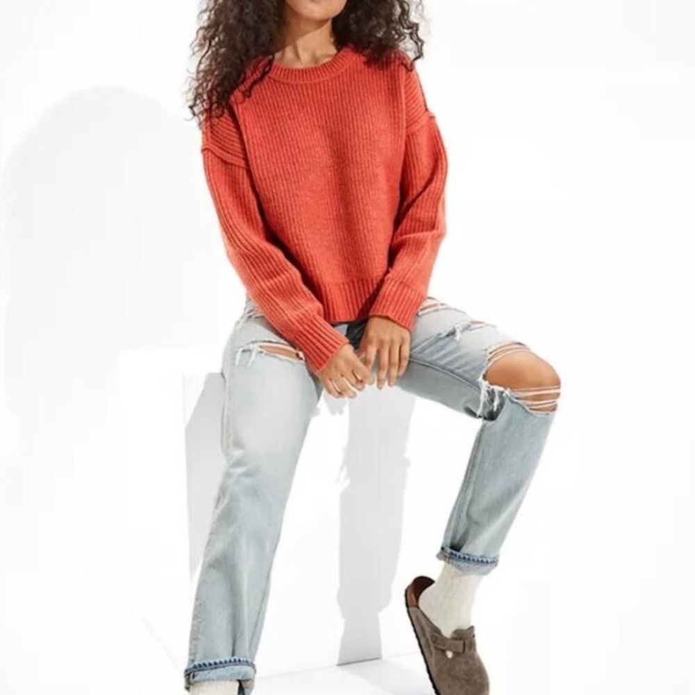 American Eagle Outfitters Coral Snowdrifter Crew Neck Knit Sweater Women Size L